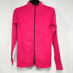 Athletic NUX Pink Microfiber Nylon Full Zip Mock Neck Active Jacket Large